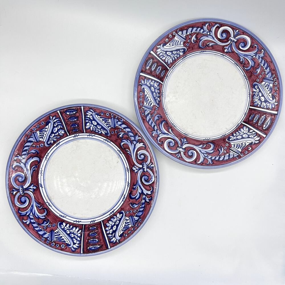 Fratelli Mari Deruta Italy Plates Set of 2 11" Dinner Plates Rubino FLAWED